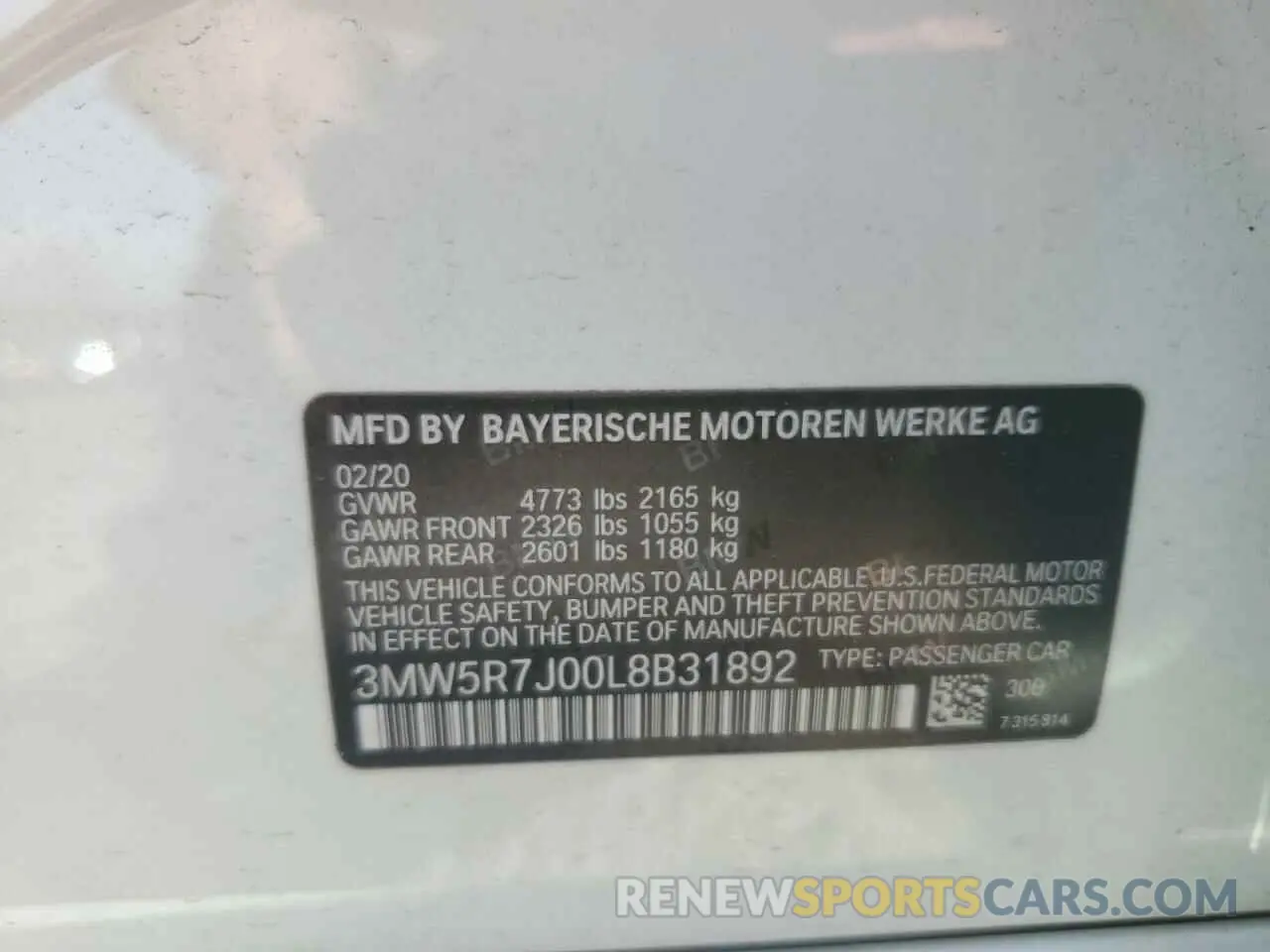 12 fotografías del automóvil dañado 3MW5R7J00L8B31892 BMW 3 SERIES 2020