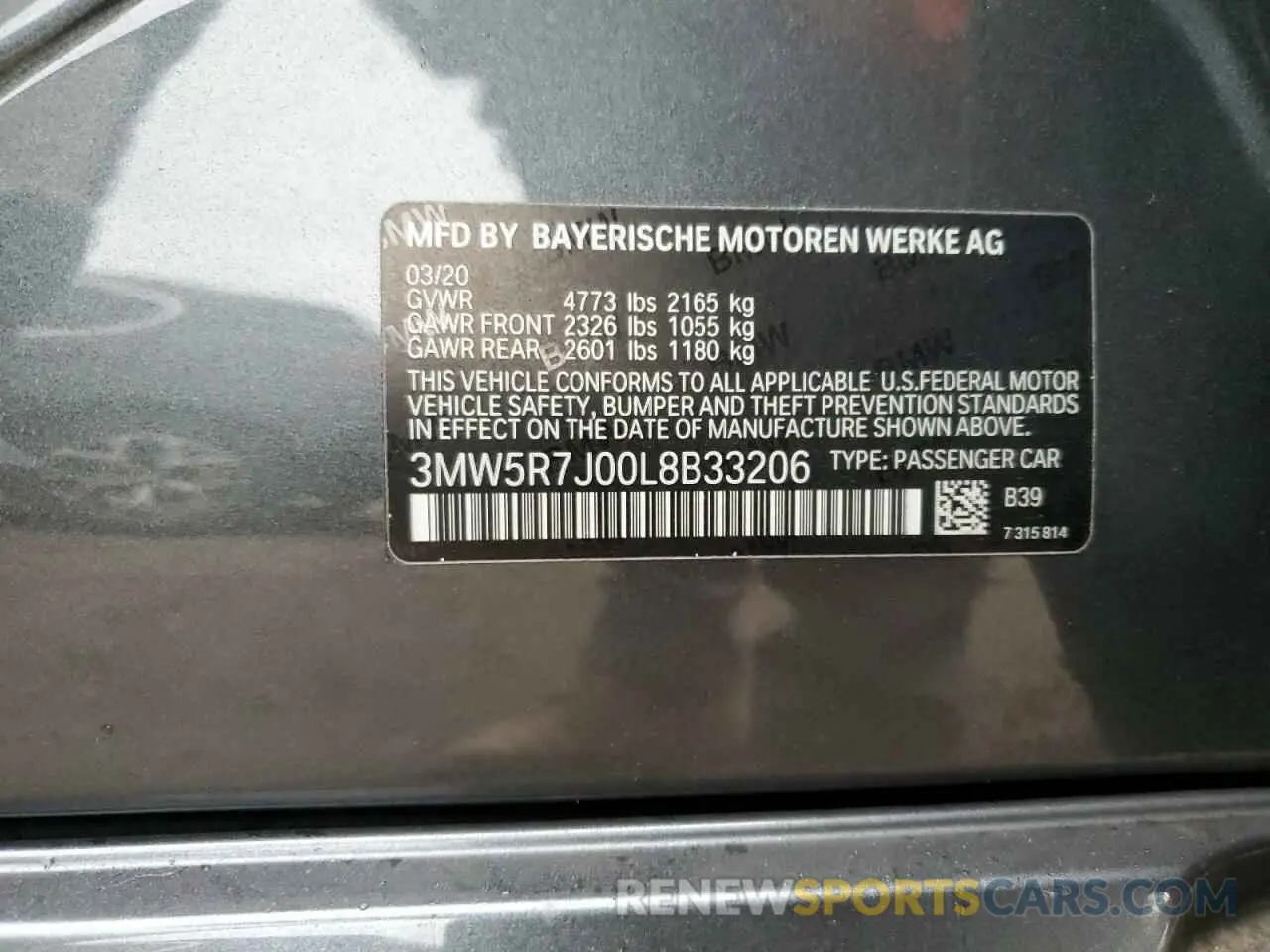 12 fotografías del automóvil dañado 3MW5R7J00L8B33206 BMW 3 SERIES 2020