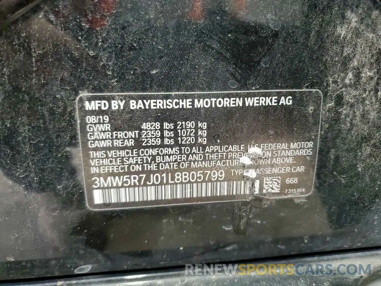 12 fotografías del automóvil dañado 3MW5R7J01L8B05799 BMW 3 SERIES 2020