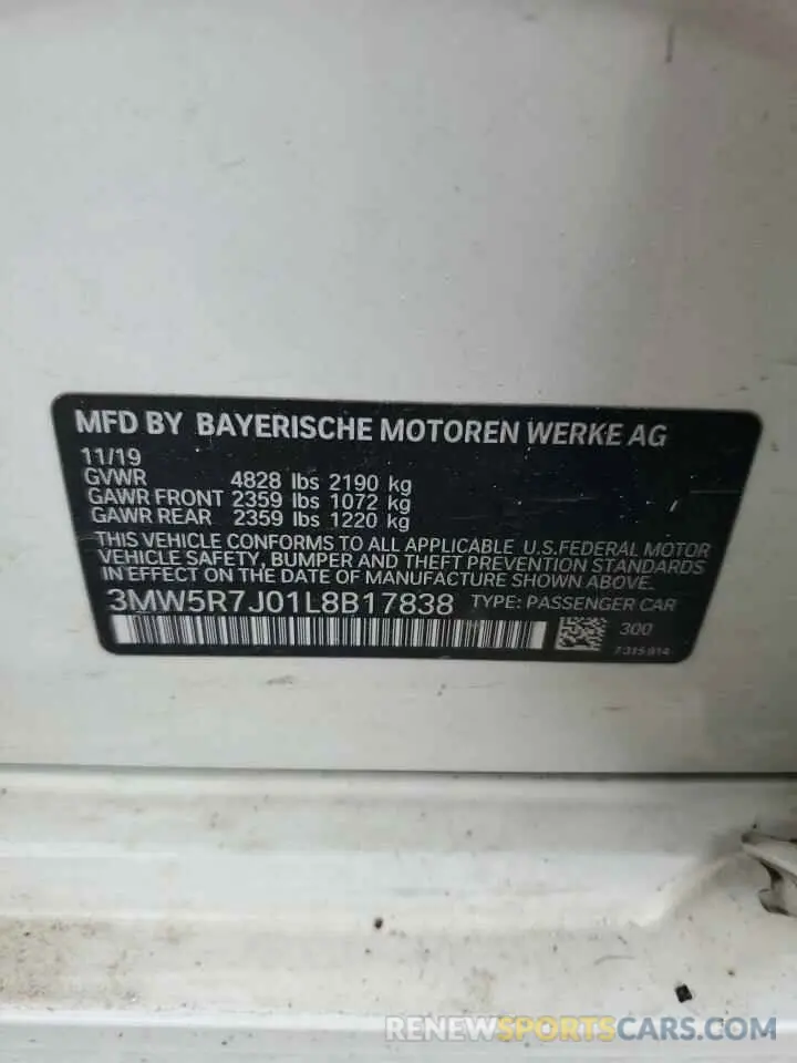 12 fotografías del automóvil dañado 3MW5R7J01L8B17838 BMW 3 SERIES 2020