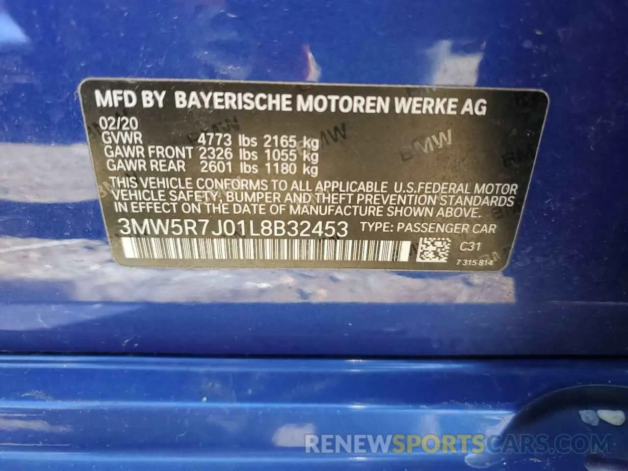 12 fotografías del automóvil dañado 3MW5R7J01L8B32453 BMW 3 SERIES 2020