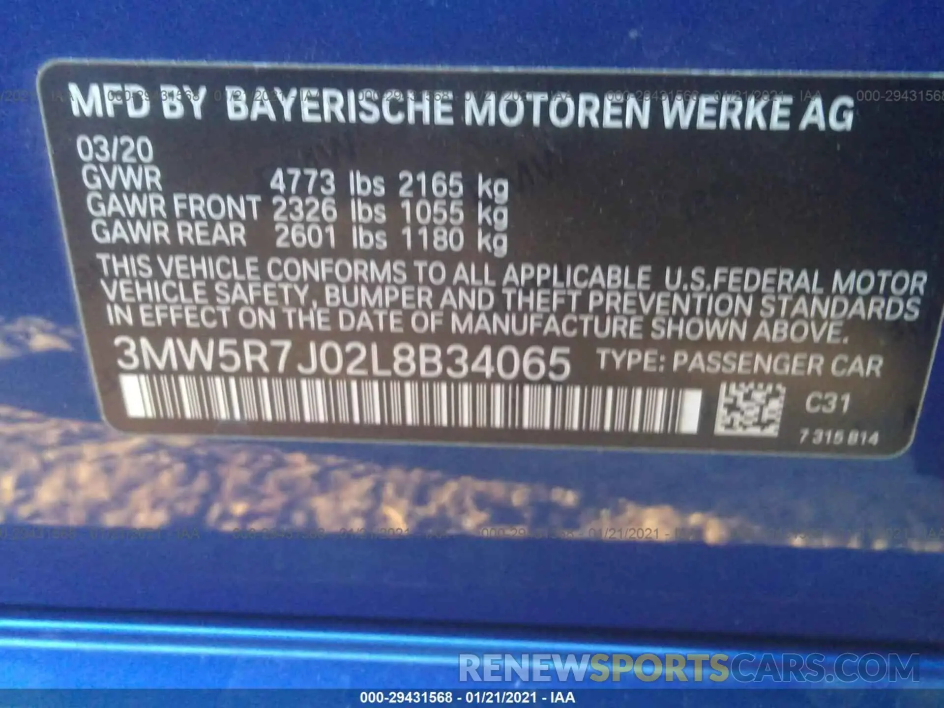 9 fotografías del automóvil dañado 3MW5R7J02L8B34065 BMW 3 SERIES 2020
