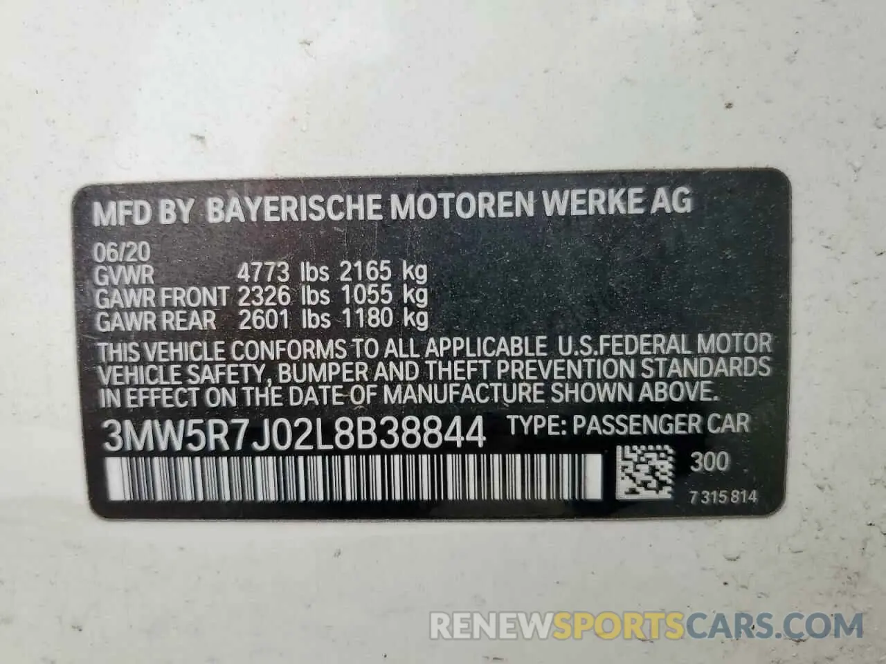 12 fotografías del automóvil dañado 3MW5R7J02L8B38844 BMW 3 SERIES 2020
