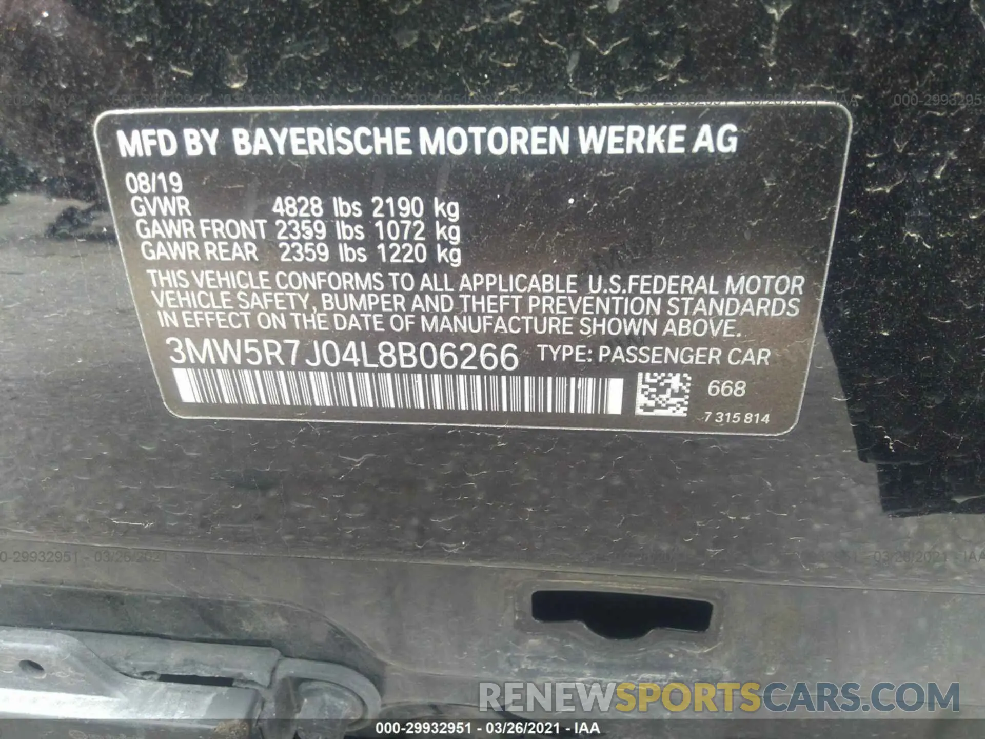 9 fotografías del automóvil dañado 3MW5R7J04L8B06266 BMW 3 SERIES 2020