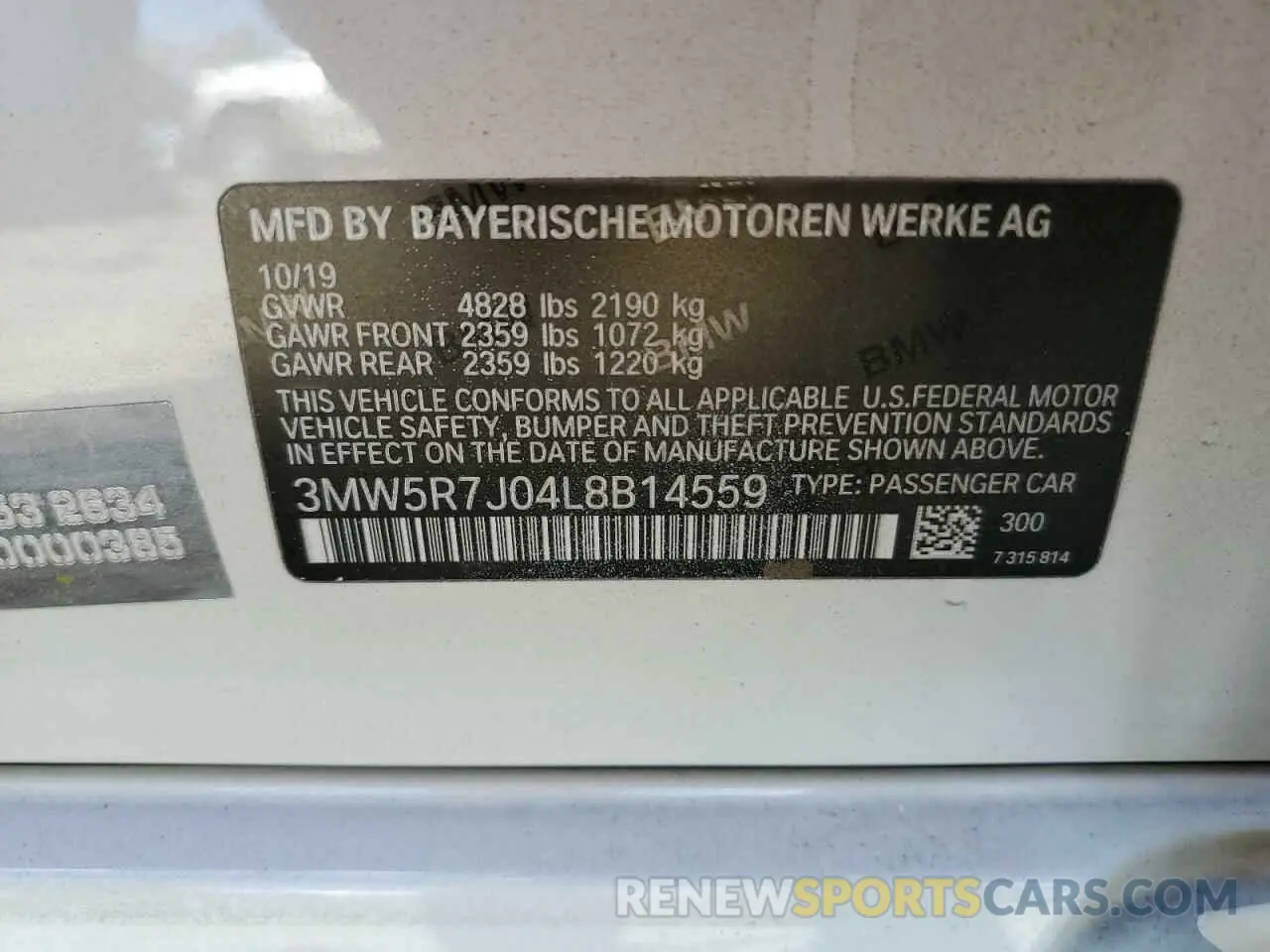 12 fotografías del automóvil dañado 3MW5R7J04L8B14559 BMW 3 SERIES 2020