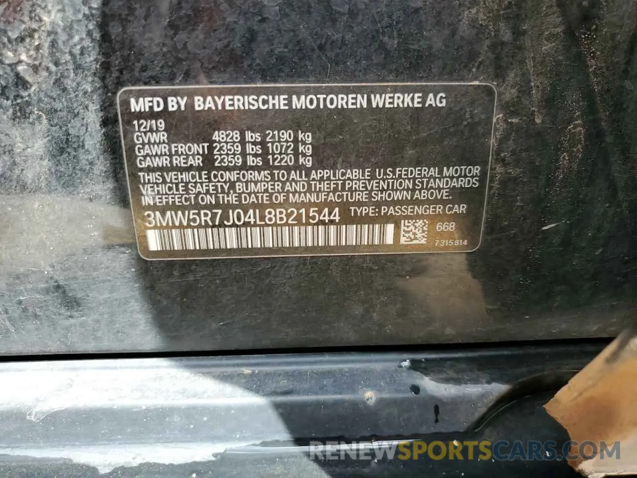 12 fotografías del automóvil dañado 3MW5R7J04L8B21544 BMW 3 SERIES 2020
