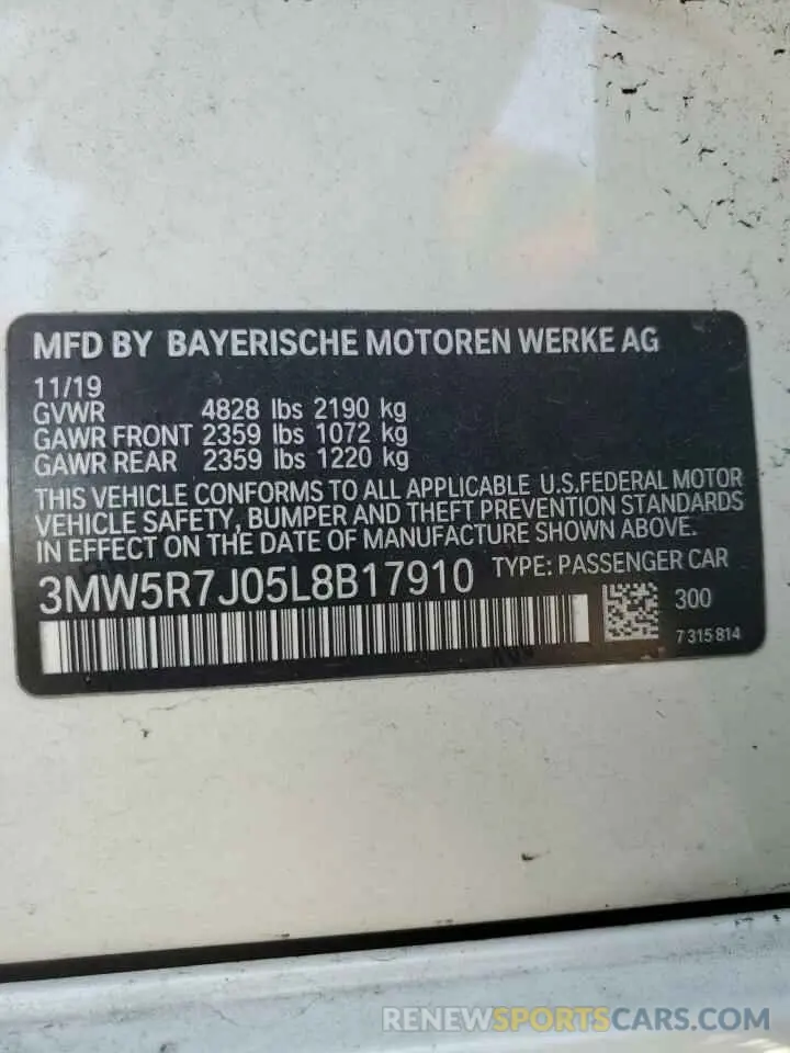 13 fotografías del automóvil dañado 3MW5R7J05L8B17910 BMW 3 SERIES 2020