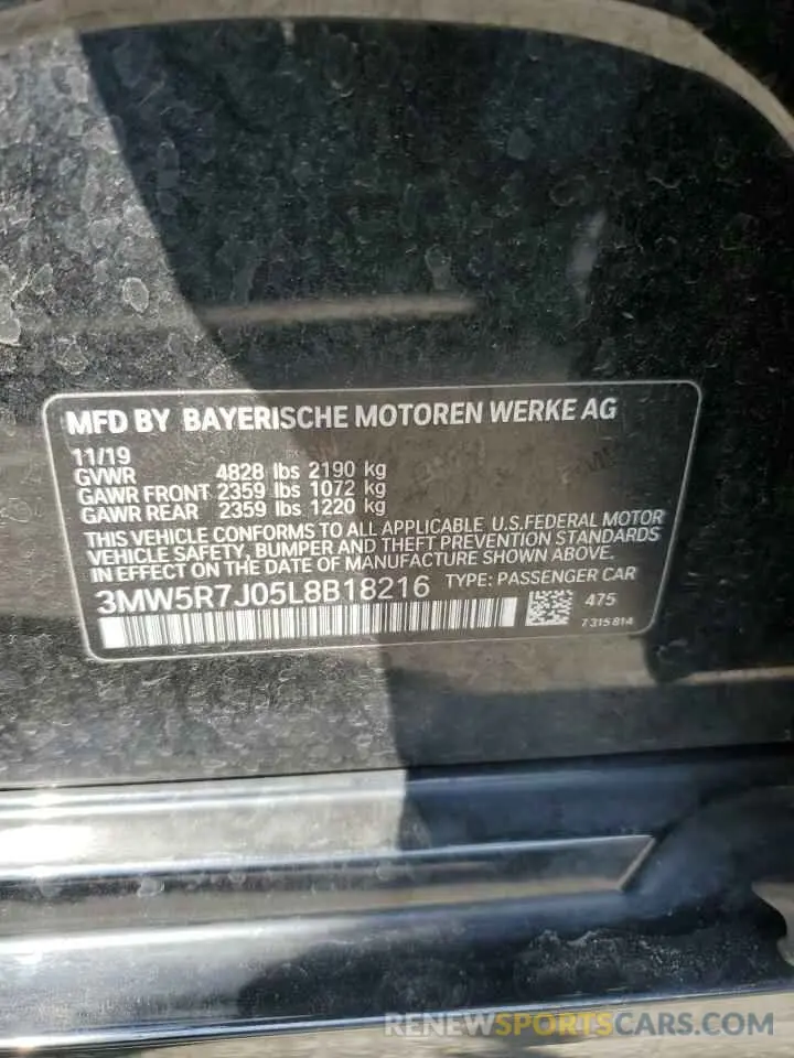 12 fotografías del automóvil dañado 3MW5R7J05L8B18216 BMW 3 SERIES 2020