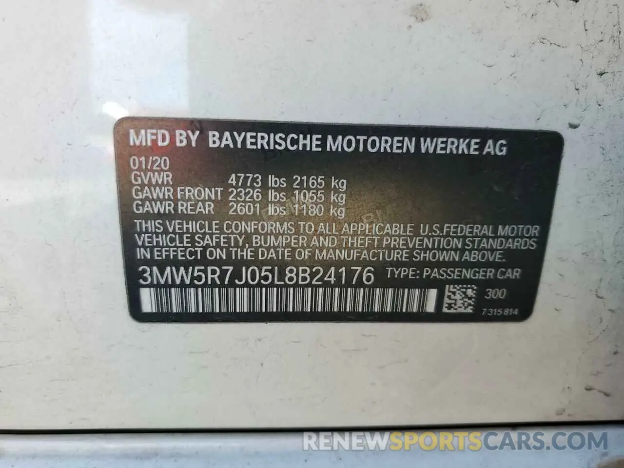 14 fotografías del automóvil dañado 3MW5R7J05L8B24176 BMW 3 SERIES 2020
