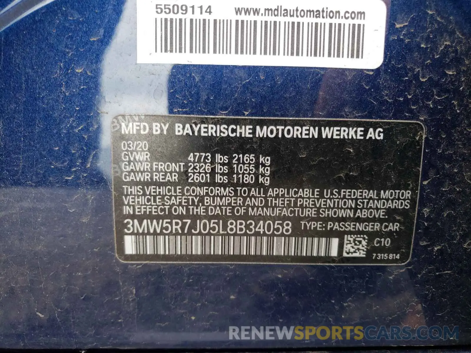 10 fotografías del automóvil dañado 3MW5R7J05L8B34058 BMW 3 SERIES 2020