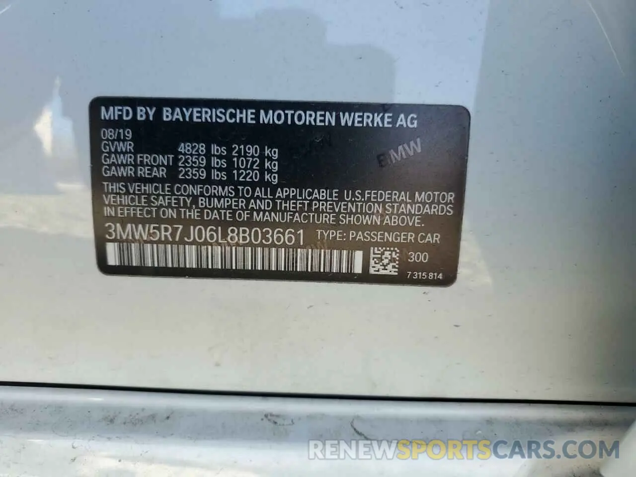 12 fotografías del automóvil dañado 3MW5R7J06L8B03661 BMW 3 SERIES 2020