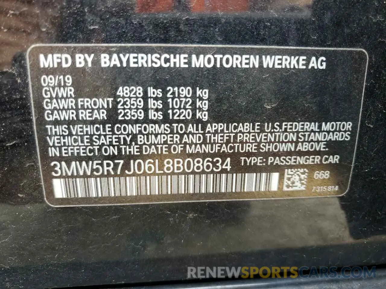 12 fotografías del automóvil dañado 3MW5R7J06L8B08634 BMW 3 SERIES 2020