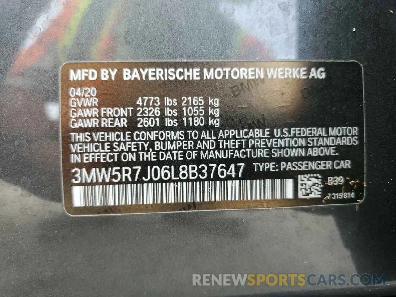 13 fotografías del automóvil dañado 3MW5R7J06L8B37647 BMW 3 SERIES 2020