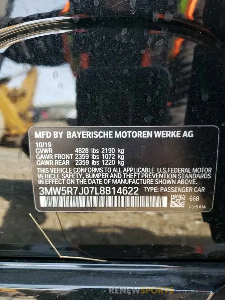 14 fotografías del automóvil dañado 3MW5R7J07L8B14622 BMW 3 SERIES 2020