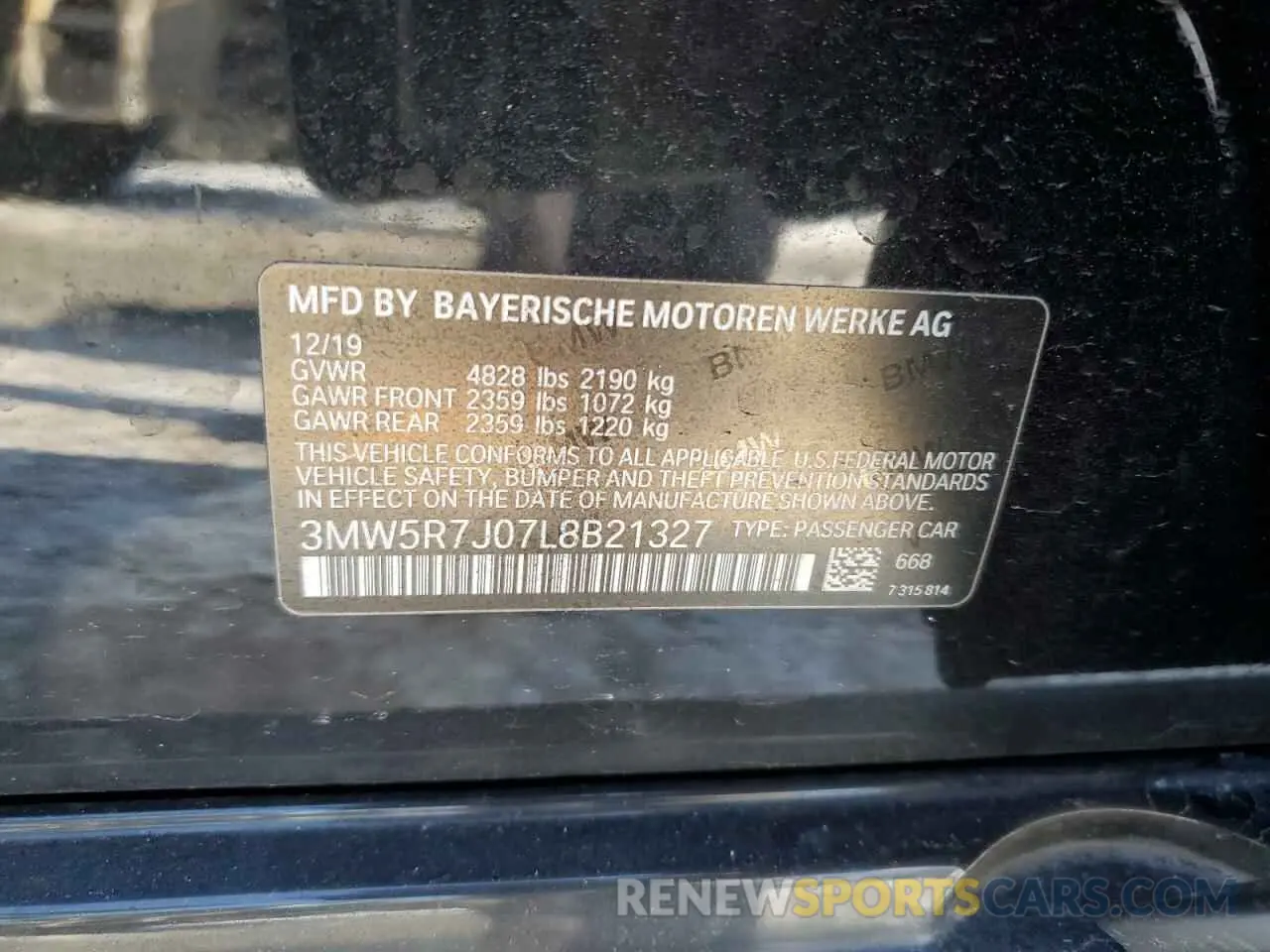 12 fotografías del automóvil dañado 3MW5R7J07L8B21327 BMW 3 SERIES 2020
