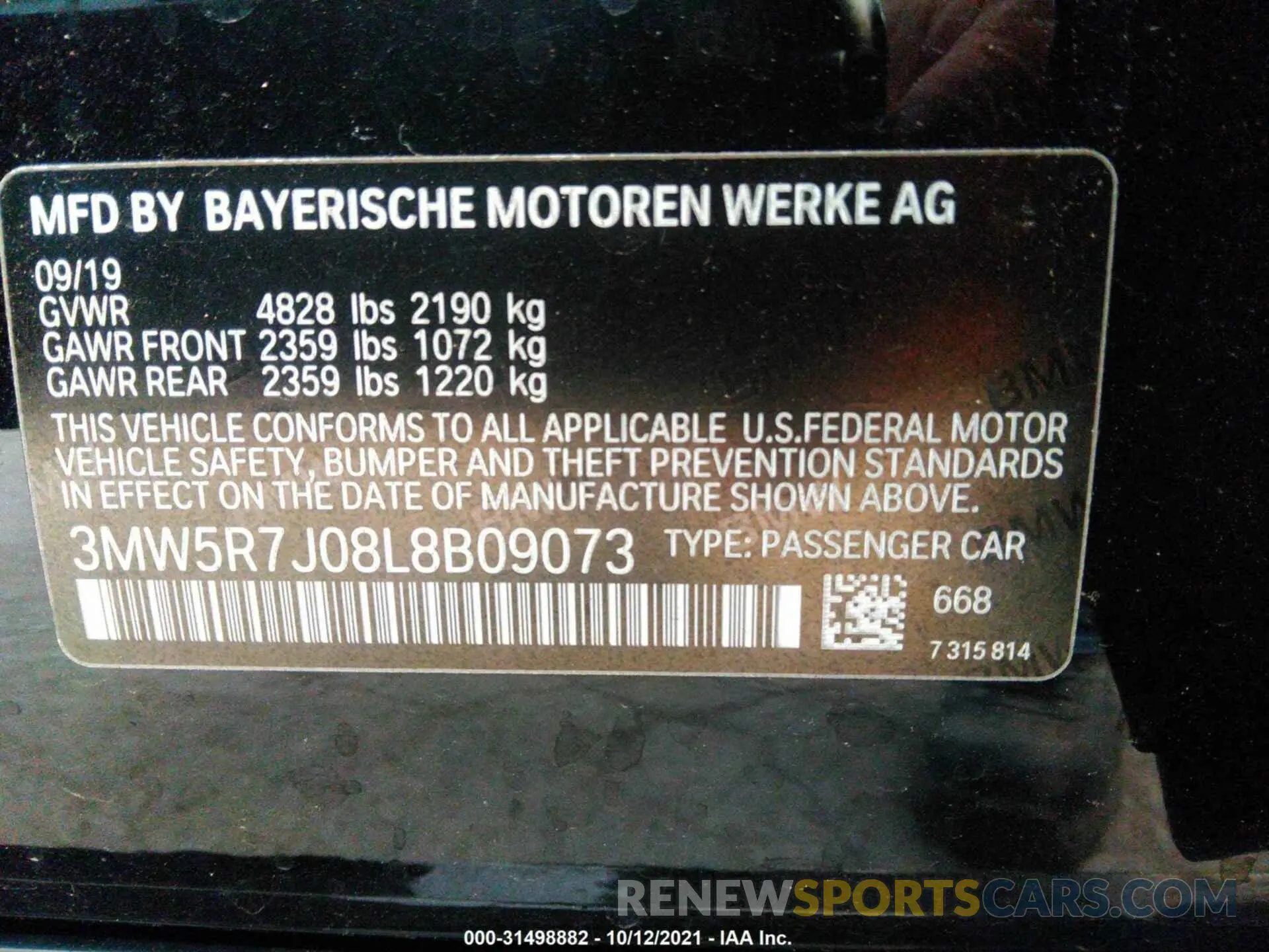 9 fotografías del automóvil dañado 3MW5R7J08L8B09073 BMW 3 SERIES 2020