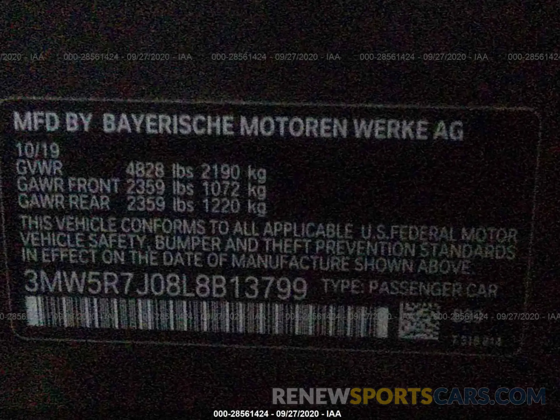 9 fotografías del automóvil dañado 3MW5R7J08L8B13799 BMW 3 SERIES 2020