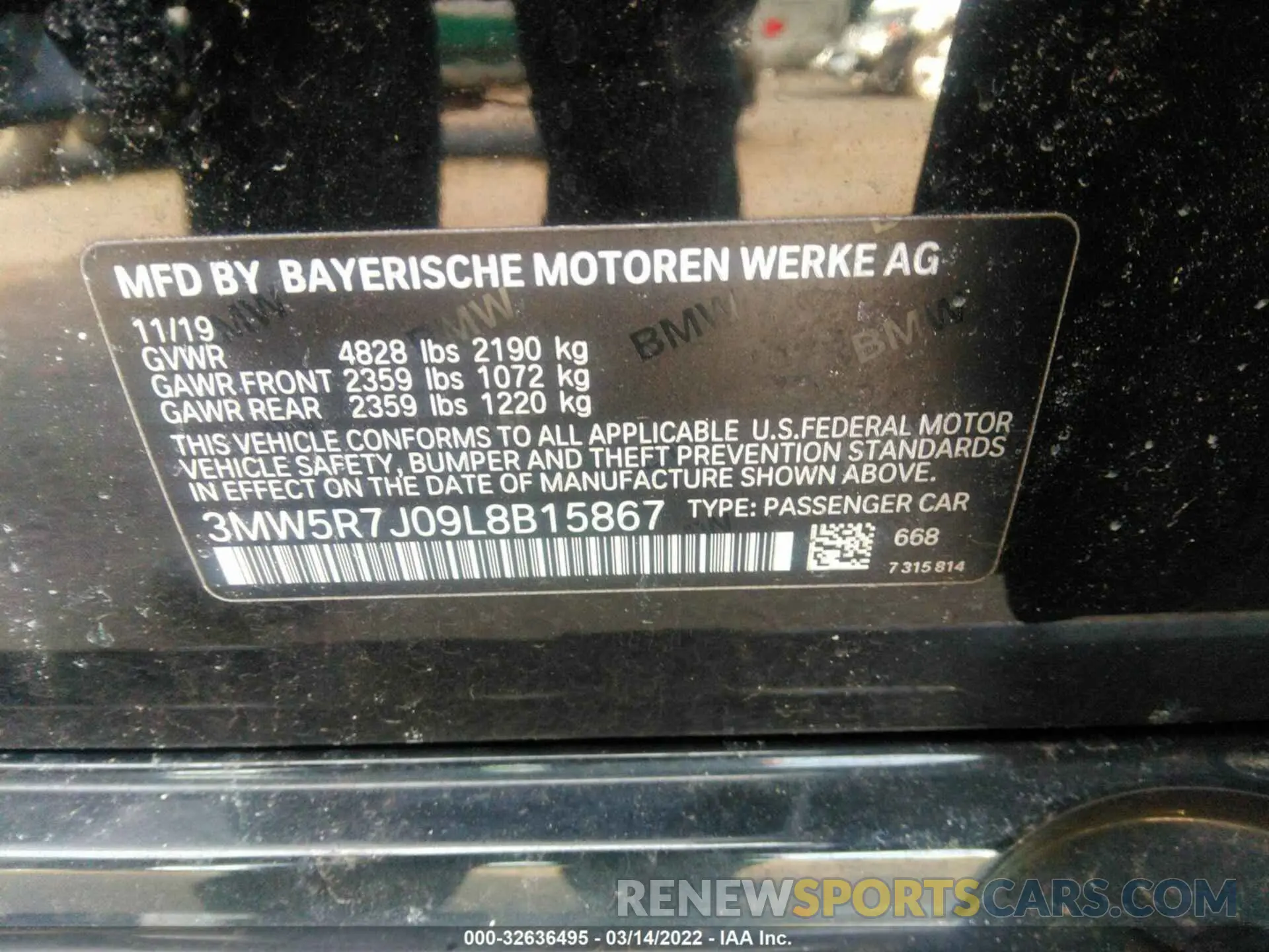 9 fotografías del automóvil dañado 3MW5R7J09L8B15867 BMW 3 SERIES 2020