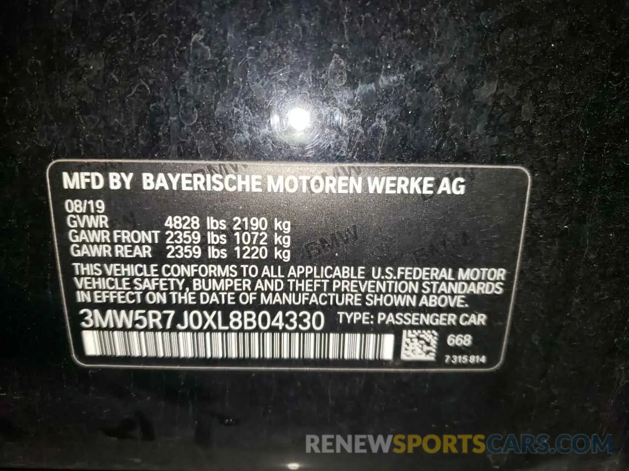 10 fotografías del automóvil dañado 3MW5R7J0XL8B04330 BMW 3 SERIES 2020