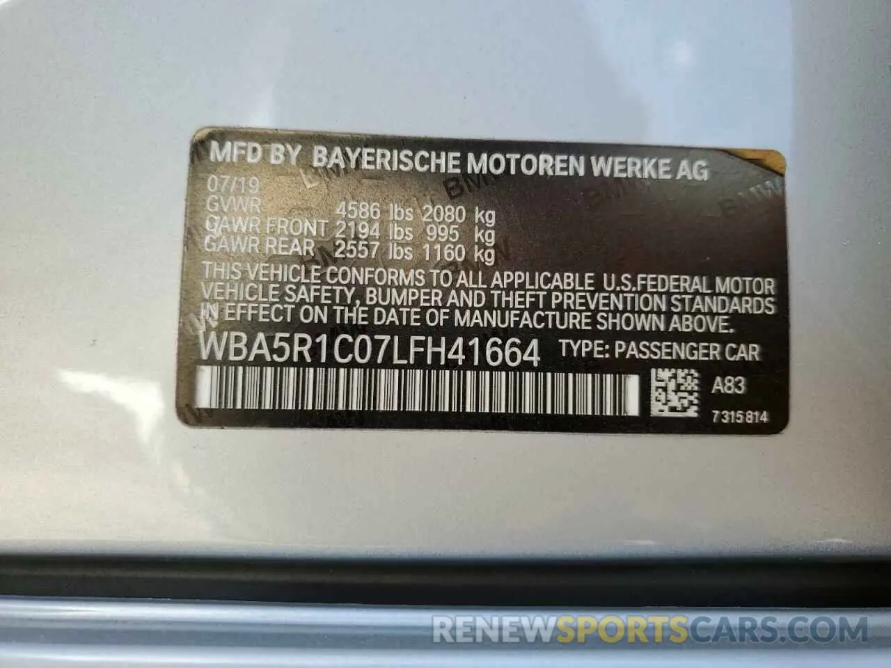 13 fotografías del automóvil dañado WBA5R1C07LFH41664 BMW 3 SERIES 2020