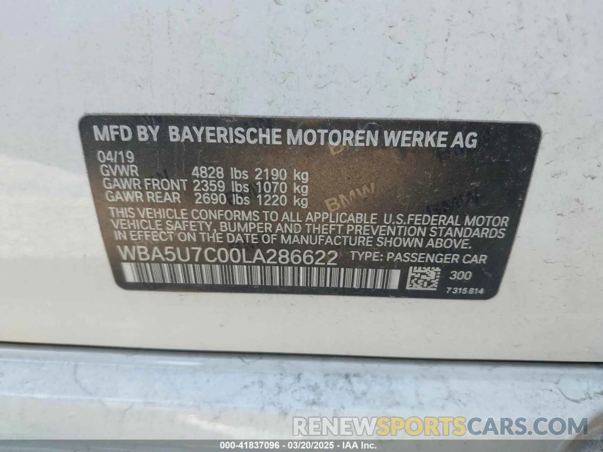 9 fotografías del automóvil dañado WBA5U7C00LA286622 BMW 3 SERIES 2020