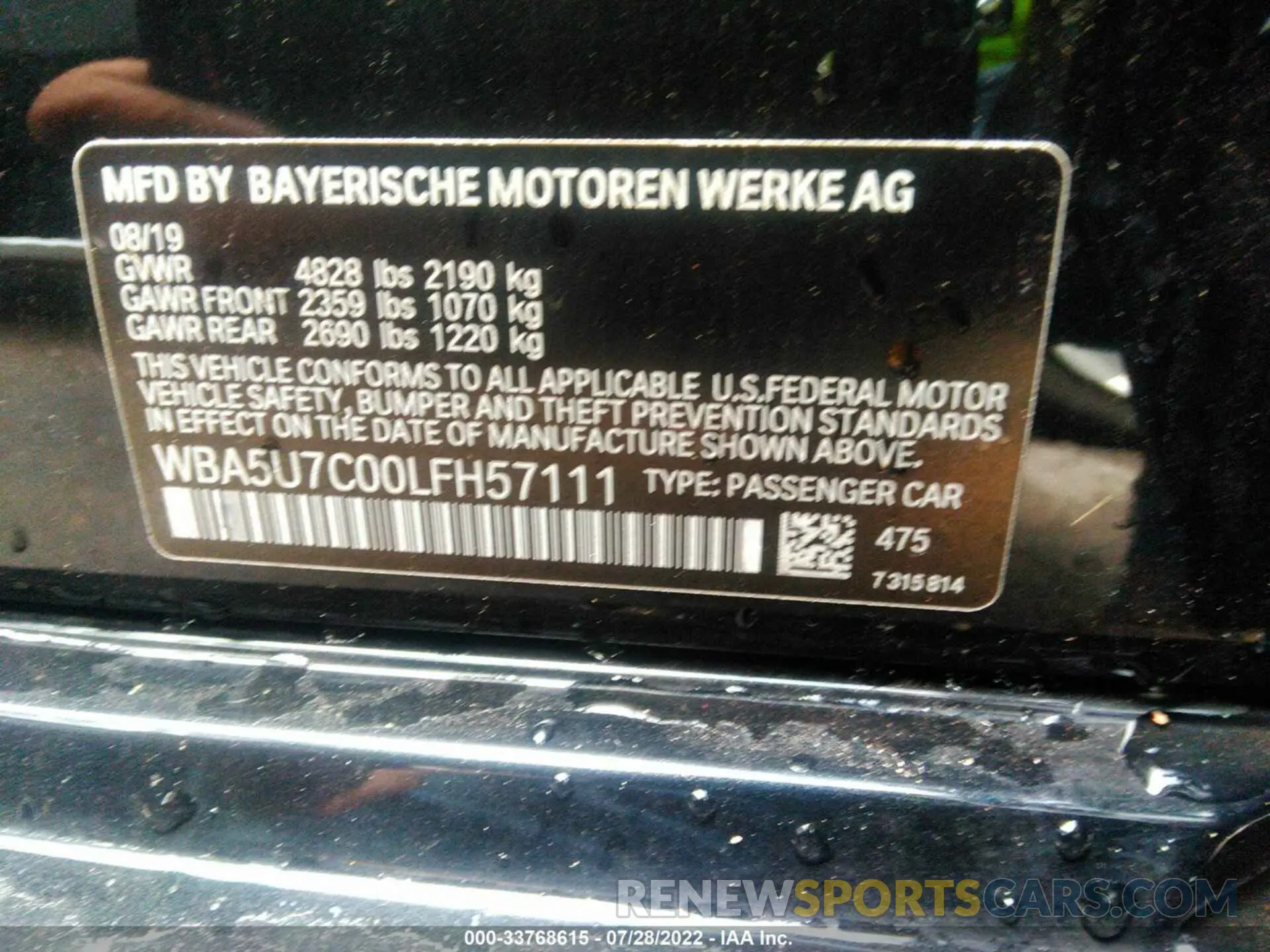 9 fotografías del automóvil dañado WBA5U7C00LFH57111 BMW 3 SERIES 2020