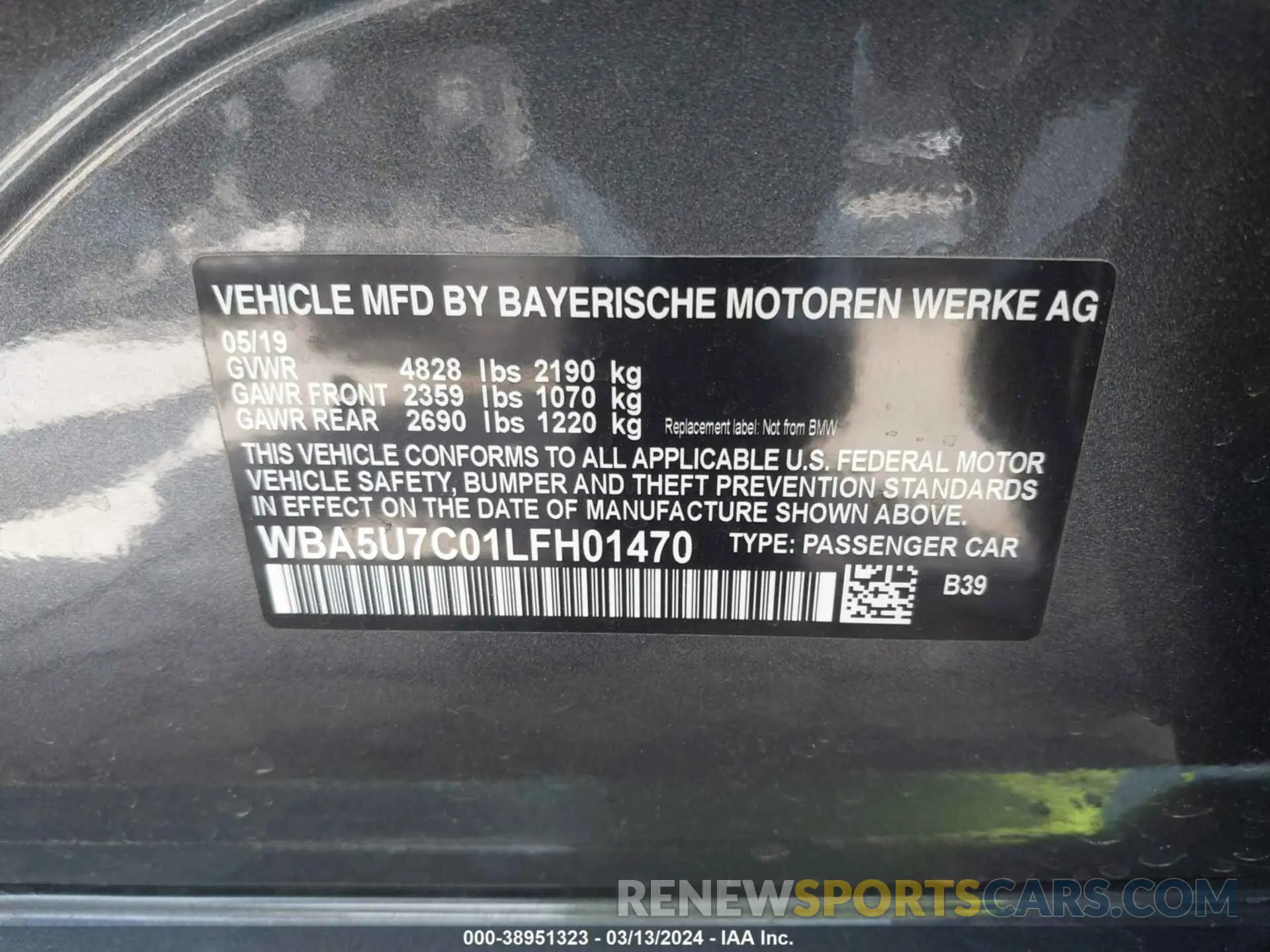 9 fotografías del automóvil dañado WBA5U7C01LFH01470 BMW 3 SERIES 2020