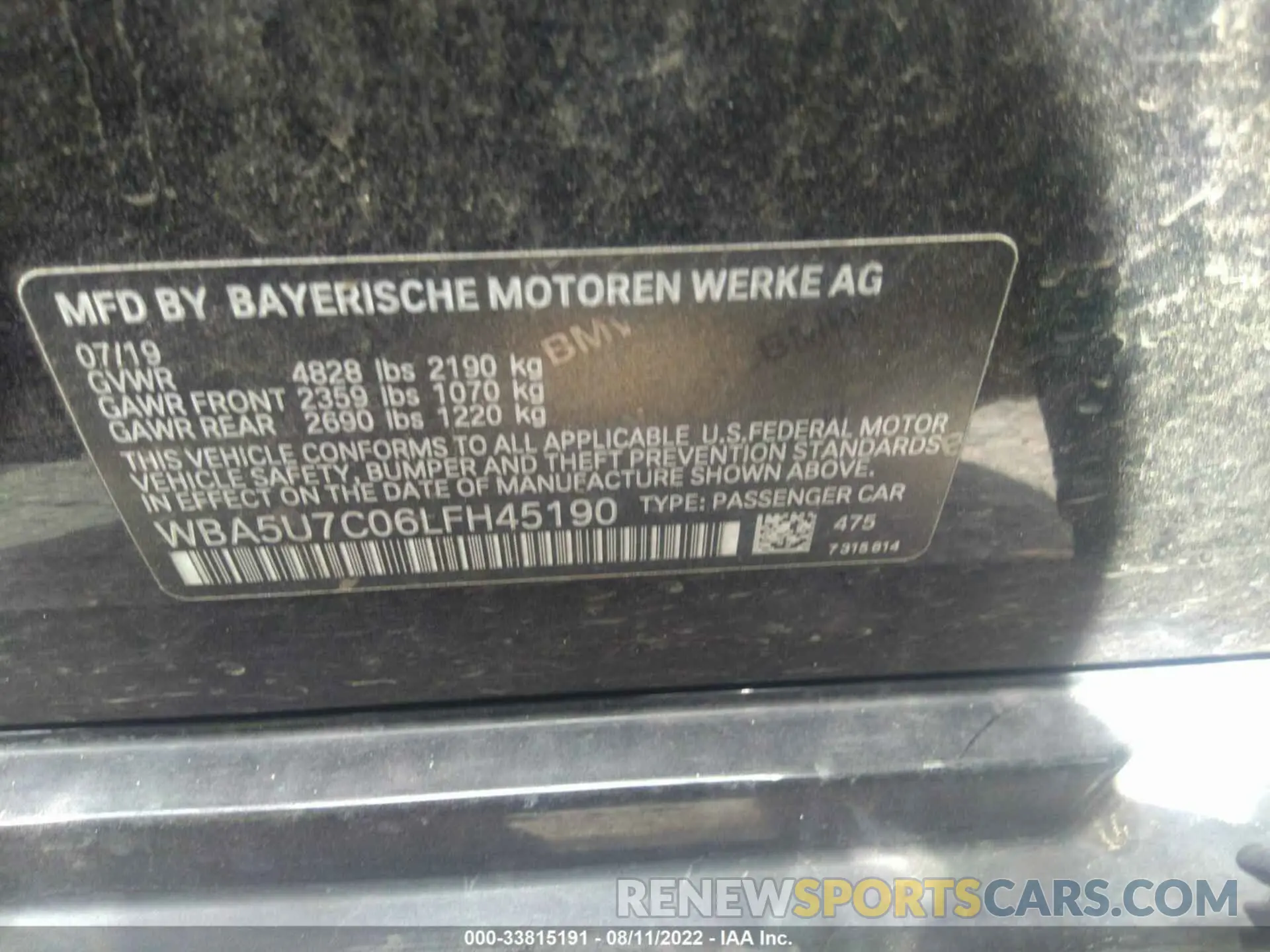 9 fotografías del automóvil dañado WBA5U7C06LFH45190 BMW 3 SERIES 2020