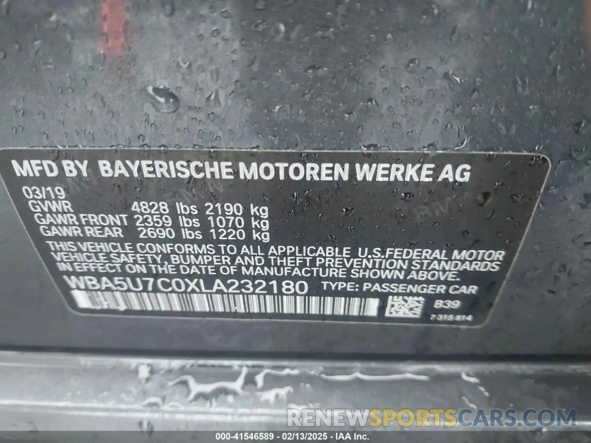 9 fotografías del automóvil dañado WBA5U7C0XLA232180 BMW 3 SERIES 2020