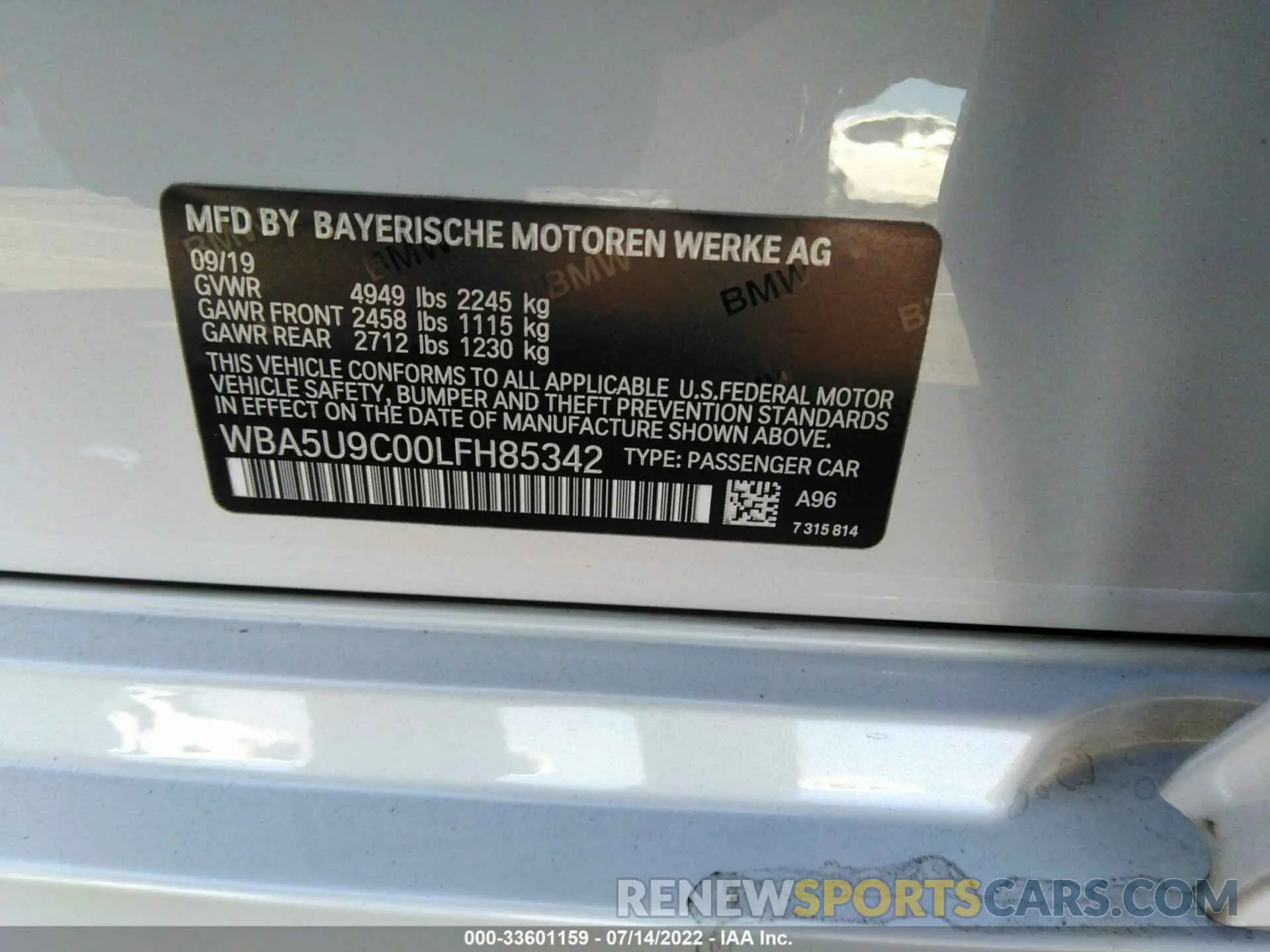 9 fotografías del automóvil dañado WBA5U9C00LFH85342 BMW 3 SERIES 2020