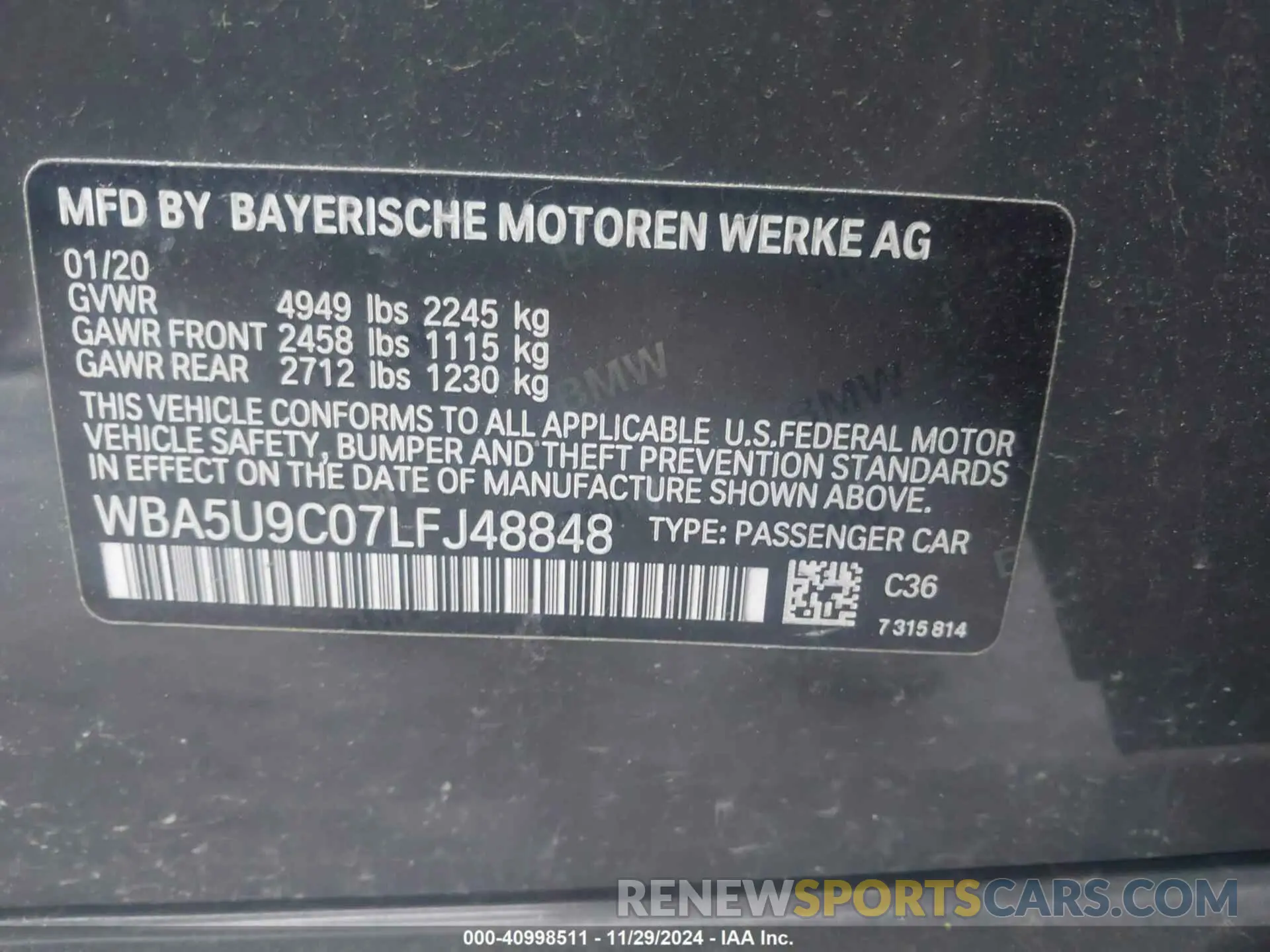 9 fotografías del automóvil dañado WBA5U9C07LFJ48848 BMW 3 SERIES 2020