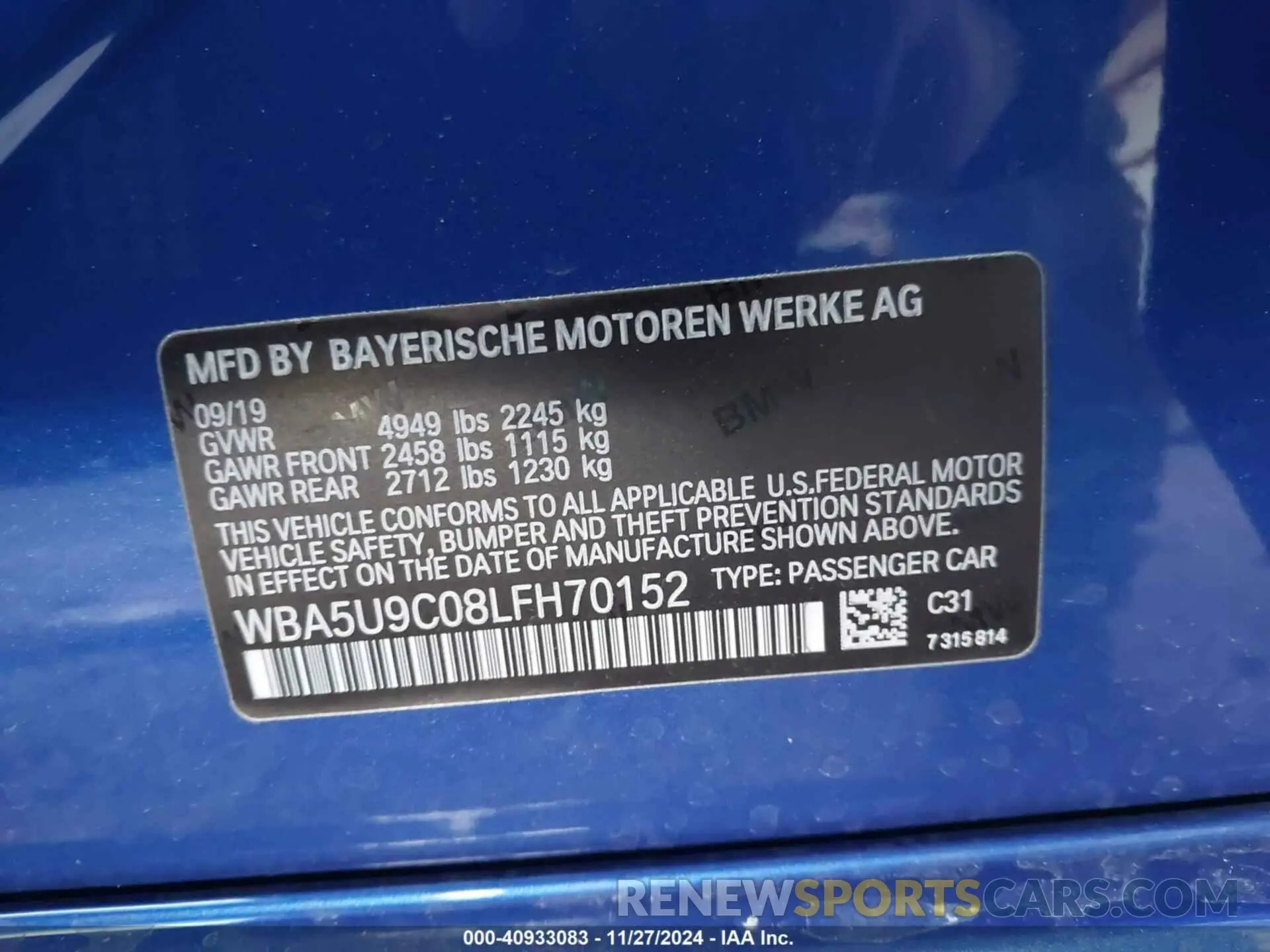 9 fotografías del automóvil dañado WBA5U9C08LFH70152 BMW 3 SERIES 2020