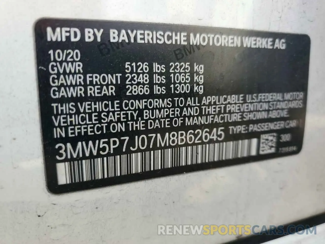 12 fotografías del automóvil dañado 3MW5P7J07M8B62645 BMW 3 SERIES 2021