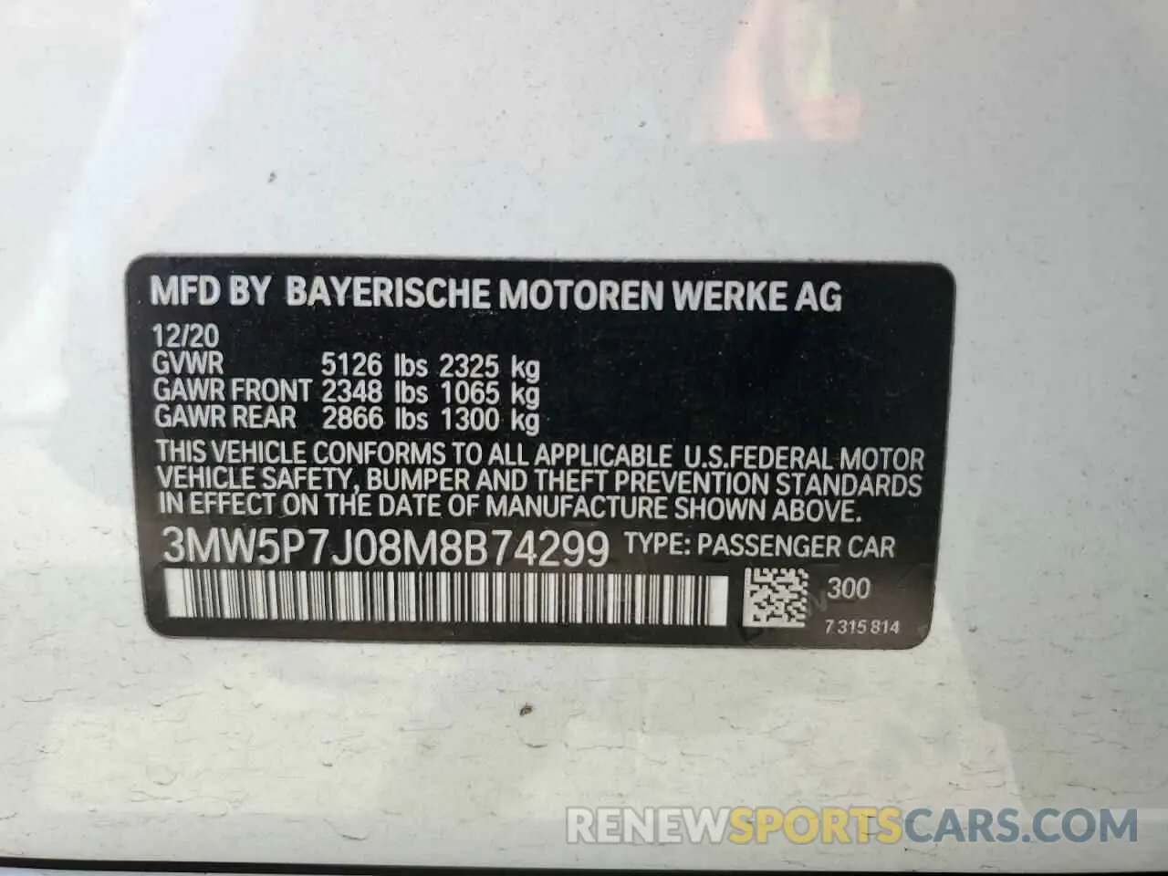 12 fotografías del automóvil dañado 3MW5P7J08M8B74299 BMW 3 SERIES 2021
