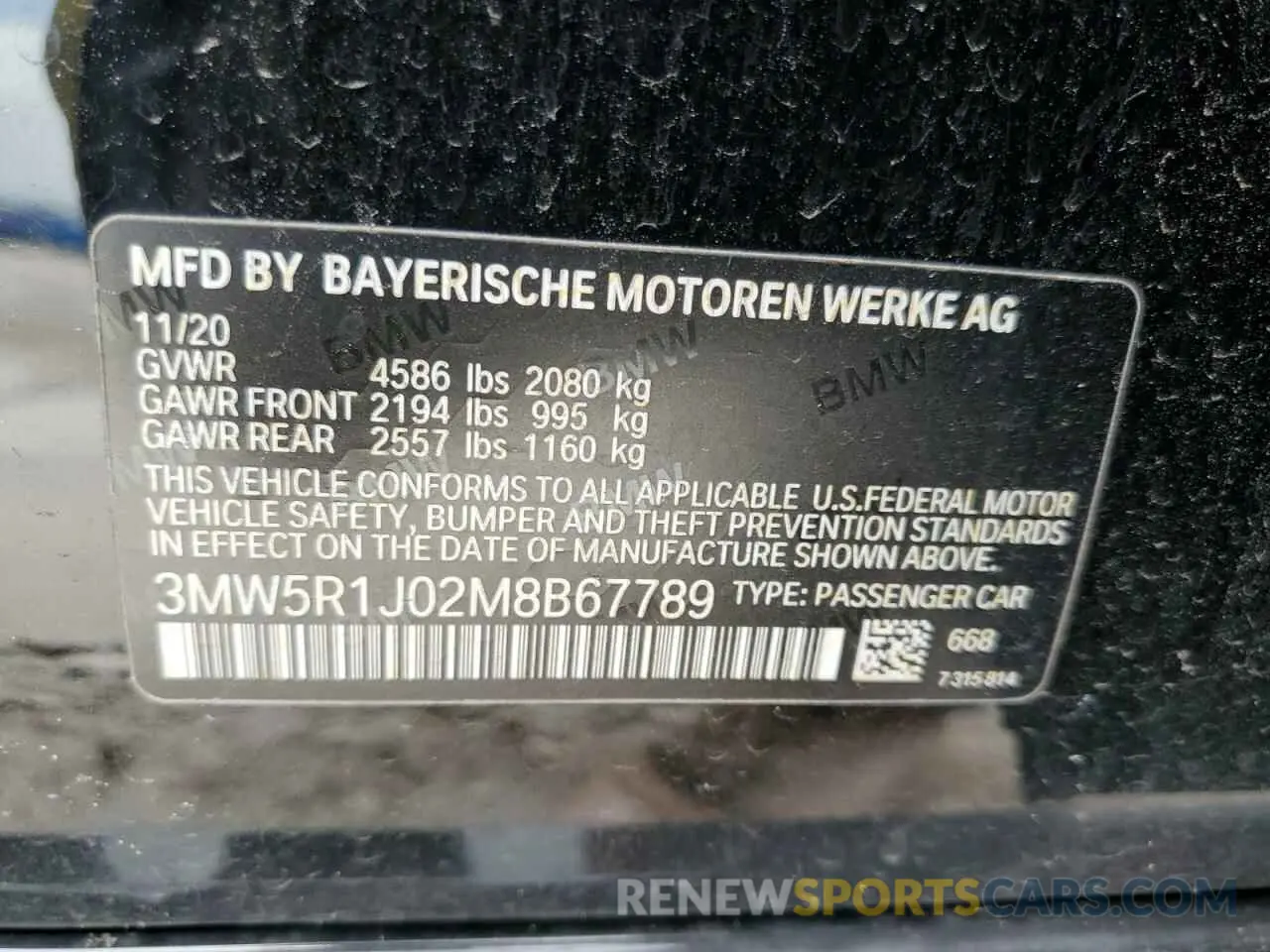12 fotografías del automóvil dañado 3MW5R1J02M8B67789 BMW 3 SERIES 2021