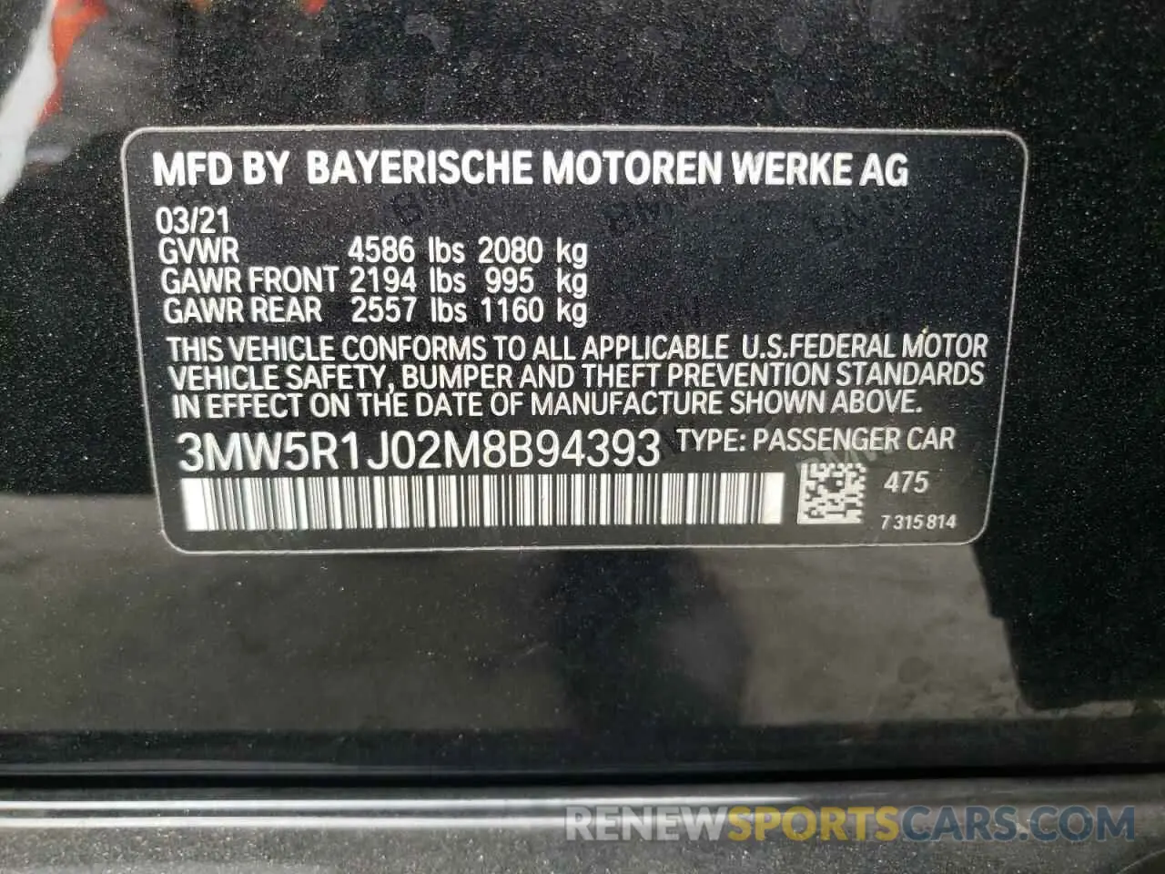 12 fotografías del automóvil dañado 3MW5R1J02M8B94393 BMW 3 SERIES 2021