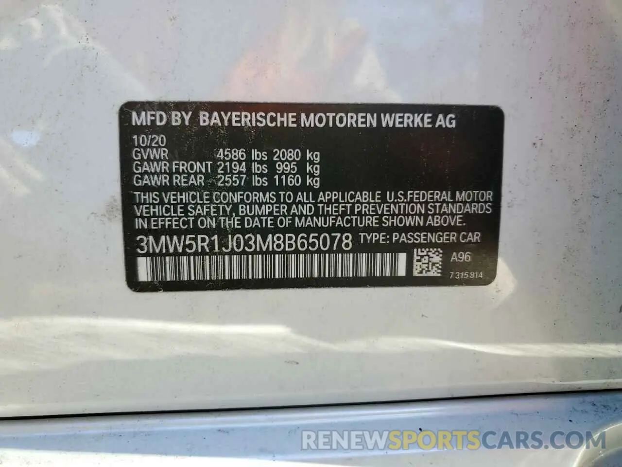 14 fotografías del automóvil dañado 3MW5R1J03M8B65078 BMW 3 SERIES 2021