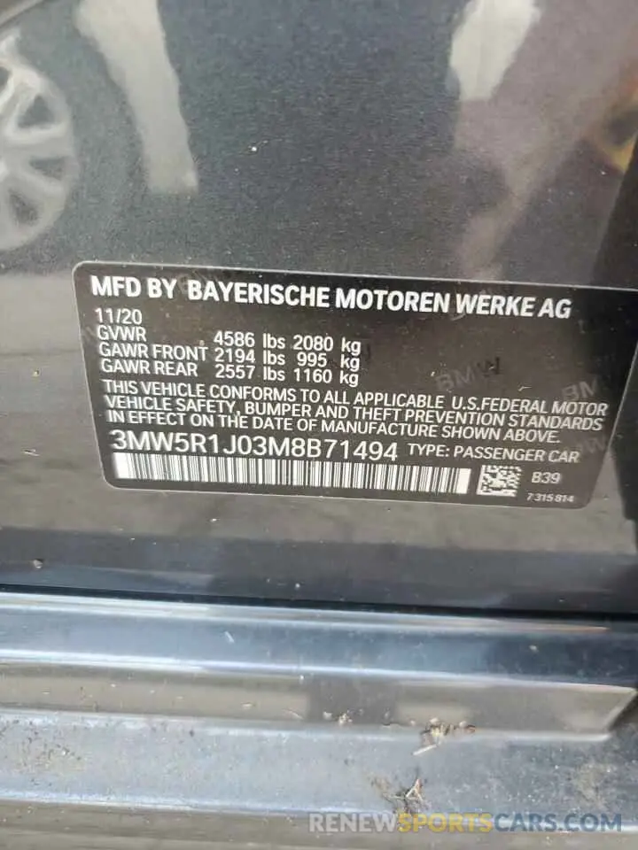 13 fotografías del automóvil dañado 3MW5R1J03M8B71494 BMW 3 SERIES 2021