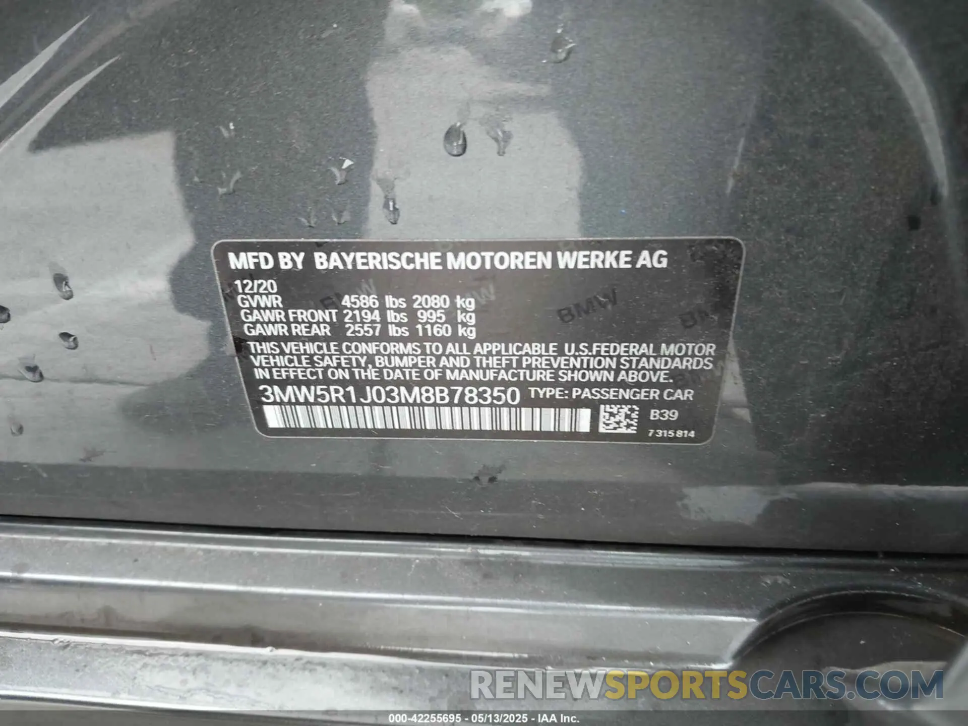 9 fotografías del automóvil dañado 3MW5R1J03M8B78350 BMW 3 SERIES 2021