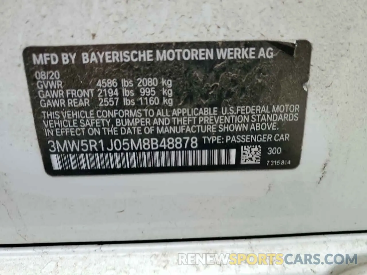 12 fotografías del automóvil dañado 3MW5R1J05M8B48878 BMW 3 SERIES 2021