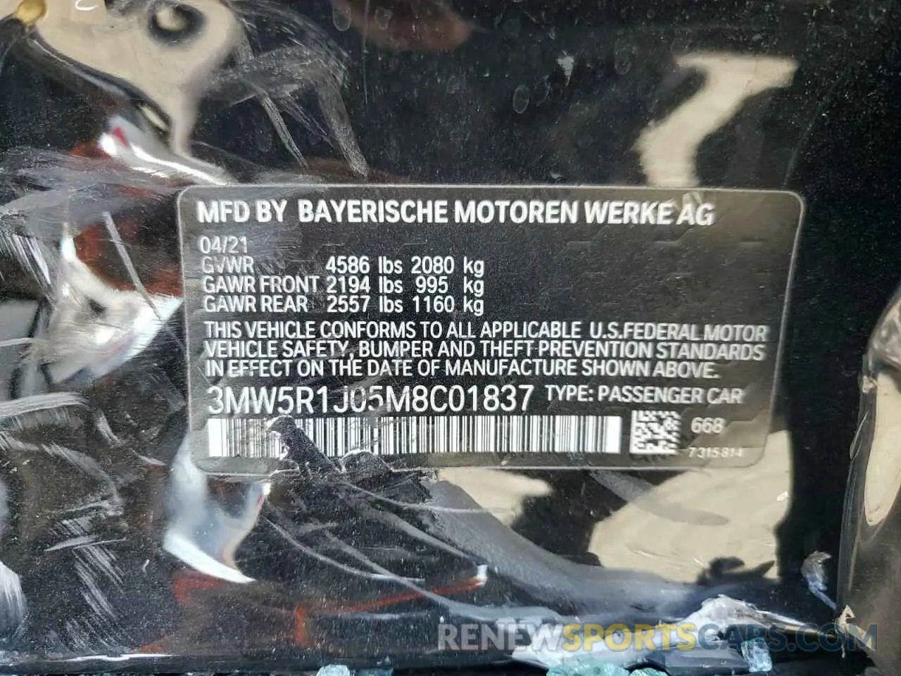 12 fotografías del automóvil dañado 3MW5R1J05M8C01837 BMW 3 SERIES 2021