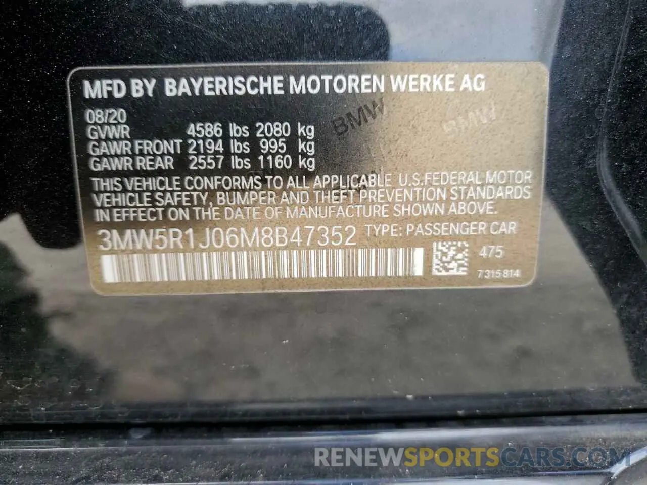 12 fotografías del automóvil dañado 3MW5R1J06M8B47352 BMW 3 SERIES 2021