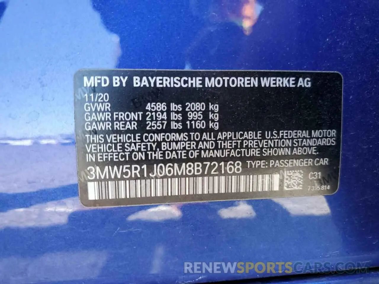 12 fotografías del automóvil dañado 3MW5R1J06M8B72168 BMW 3 SERIES 2021