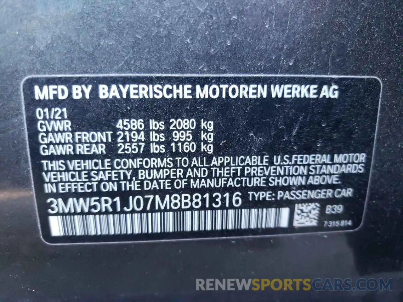 10 fotografías del automóvil dañado 3MW5R1J07M8B81316 BMW 3 SERIES 2021