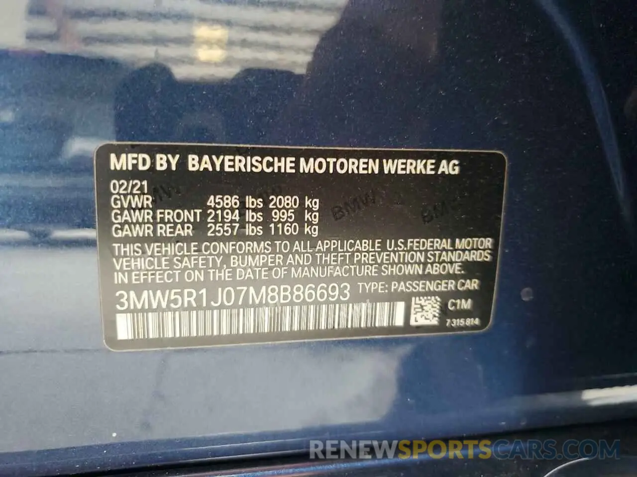 12 fotografías del automóvil dañado 3MW5R1J07M8B86693 BMW 3 SERIES 2021