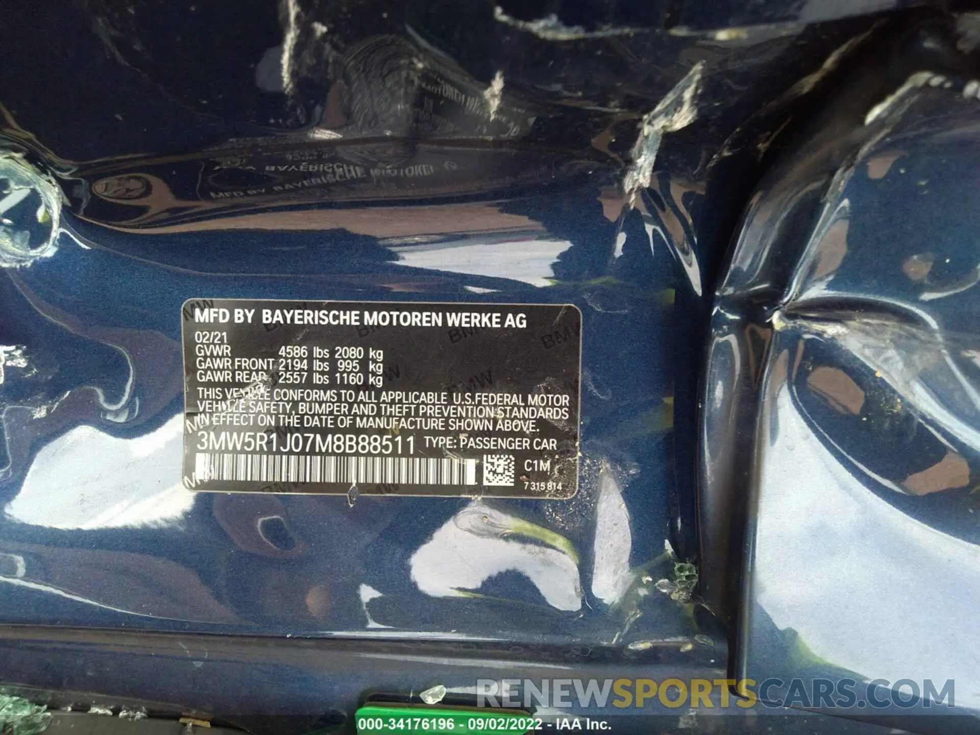 9 fotografías del automóvil dañado 3MW5R1J07M8B88511 BMW 3 SERIES 2021