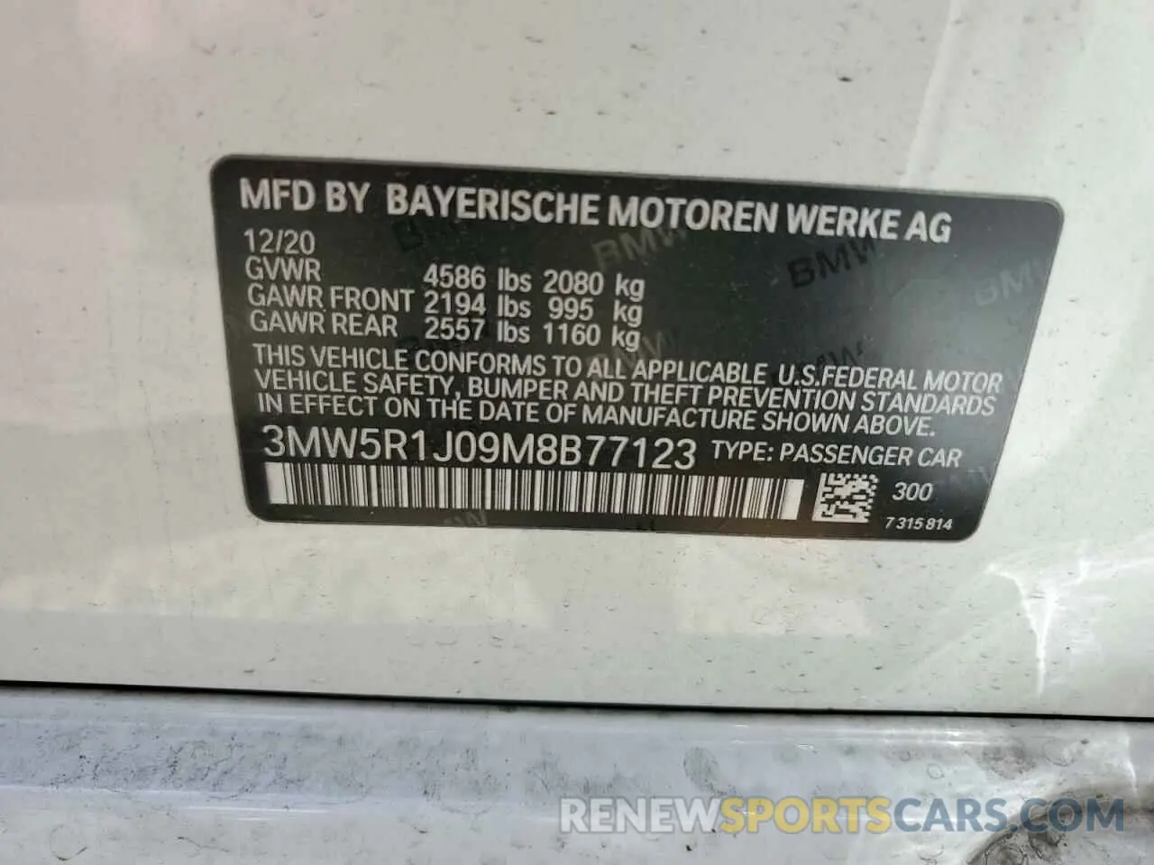 13 fotografías del automóvil dañado 3MW5R1J09M8B77123 BMW 3 SERIES 2021