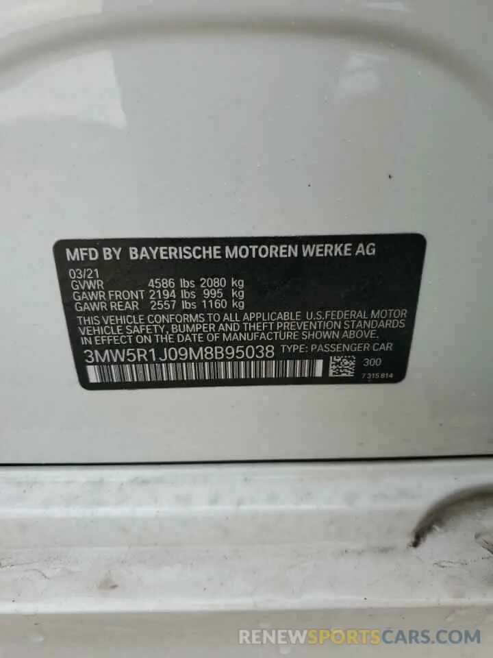 13 fotografías del automóvil dañado 3MW5R1J09M8B95038 BMW 3 SERIES 2021