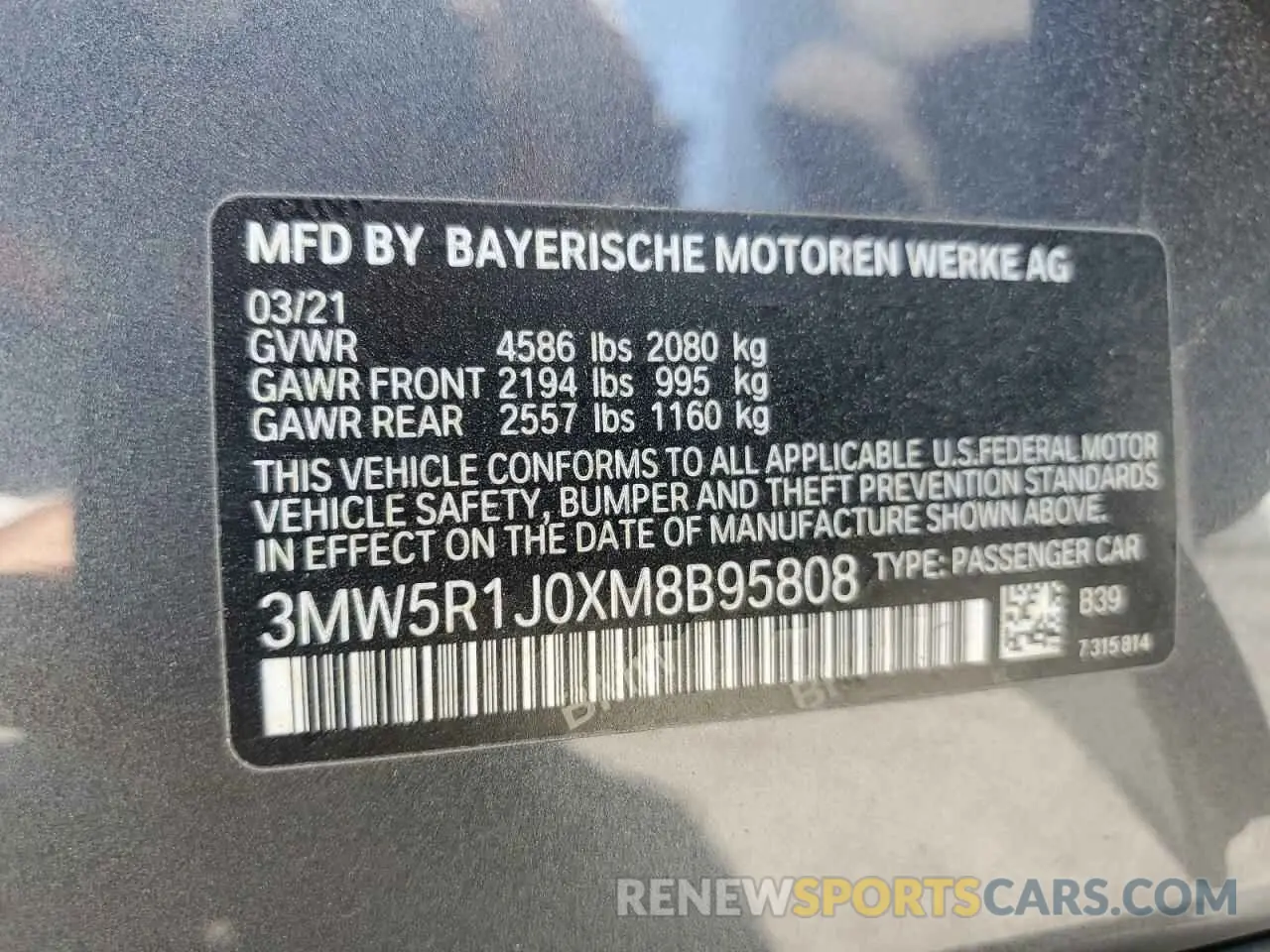 12 fotografías del automóvil dañado 3MW5R1J0XM8B95808 BMW 3 SERIES 2021