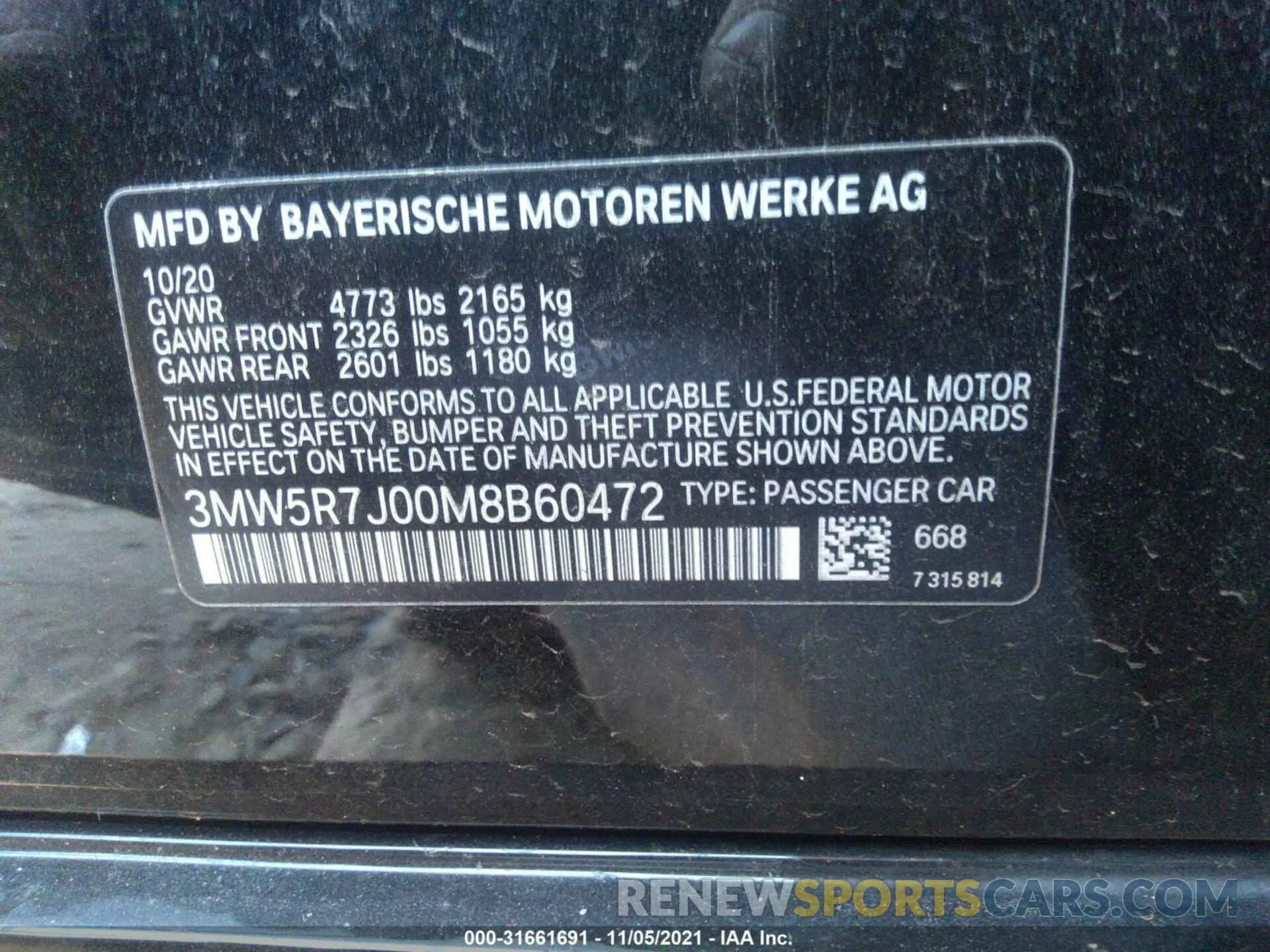 9 fotografías del automóvil dañado 3MW5R7J00M8B60472 BMW 3 SERIES 2021